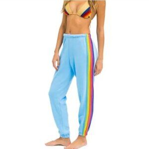 Aviator Nation 5 Stripe Rainbow Sweatpants Sky Blue Sz XS